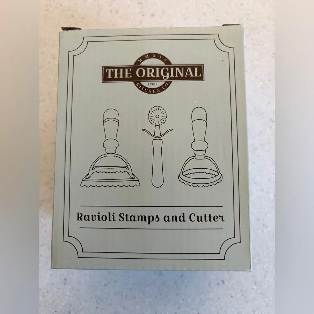NEW The Original Kitchen Co. Ravioli Stamps & Cutter Set w. Wooden Handles.